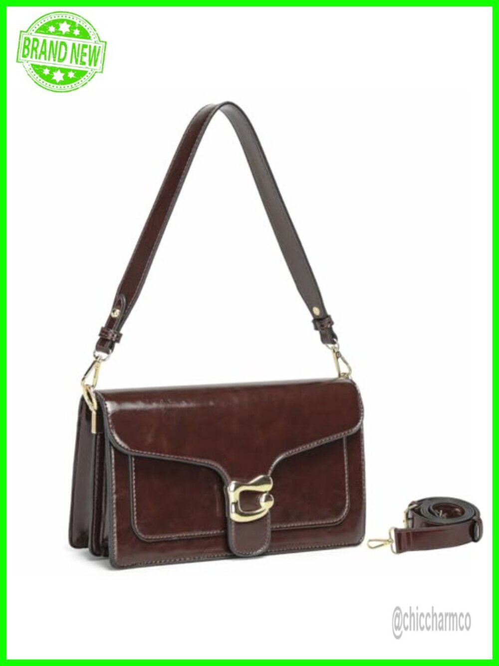 PU Leather Crossbody Bag Small Magnetic Snap Satchel with 2 Detachable Straps